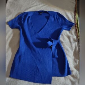 Select Trend Vibrant Blue Faux Wrap Top/Size Large (Women)